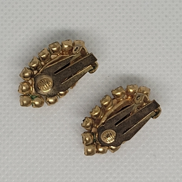VINTAGE Elegant Gold Tone 80's Amber & Crystal Color Clip-on Earrings - Picture 10 of 14